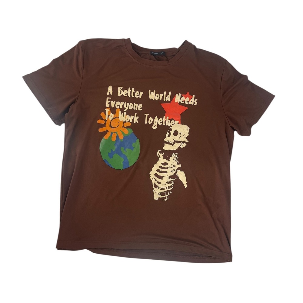 ROMWE Graphic Print T-Shirt A Better World Crew Neck Short‎ Sleeve L Positivity